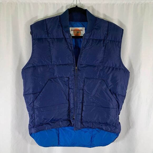 Oshman's Down Vest Men's Medium Blue Full Zip Down Feathers Fill Pockets - Picture 1 of 11